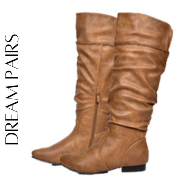 Dream Pairs Shoes - DREAM PAIRS Women's Brown Faux Leather Pull On Fall Weather Winter Boots, 8.5